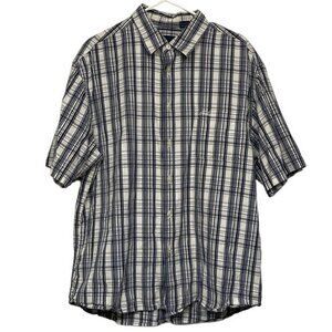 Men's Vintage HOBIE SURF White Blue Plaid Button Down Shirt Size Large EUC #1722